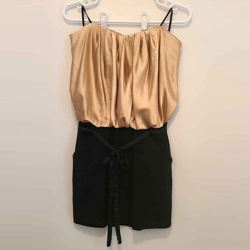 MYSTIC Gold & Black Belted Strapless Dress with Pockets - L